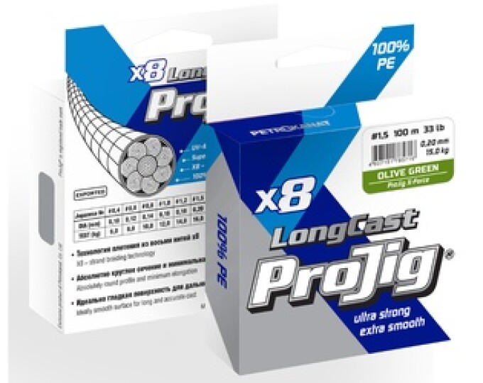 Шнур плетеный ProJig X8 Long Cast 100м 0,14мм (10кг) (Olive Green) - изображение 1 