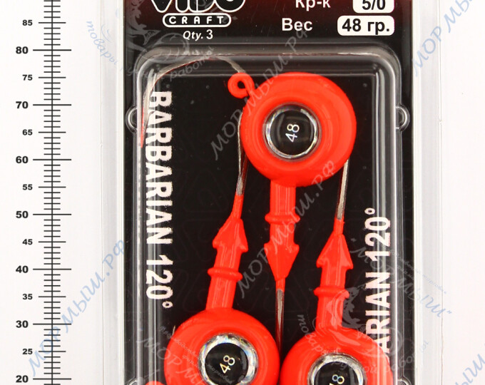 Джиг крашеный ШАР 48гр. (крючок VD-079 №5/0) (3шт.) цвет 01 (красный) - изображение 2