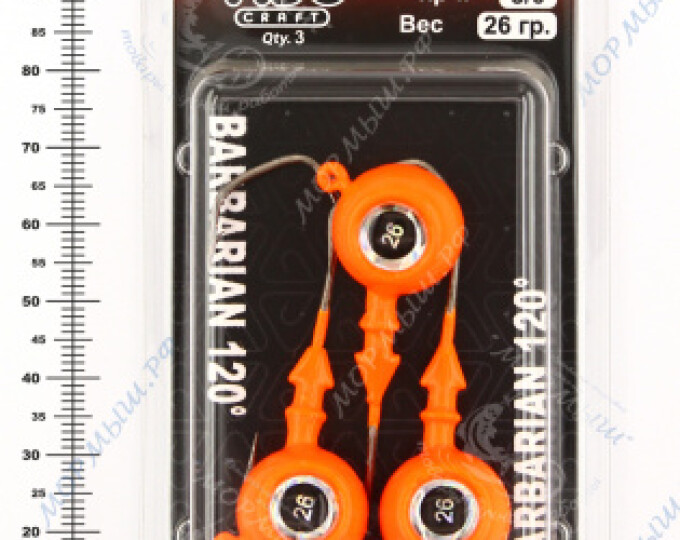 Джиг крашеный ШАР 26гр. (крючок VD-079 №3/0) (3шт.) цвет 03 (оранжевый) - изображение 2