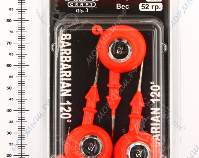 Джиг крашеный ШАР 52гр. (крючок VD-079 №5/0) (3шт.) цвет 01 (красный) - изображение 2