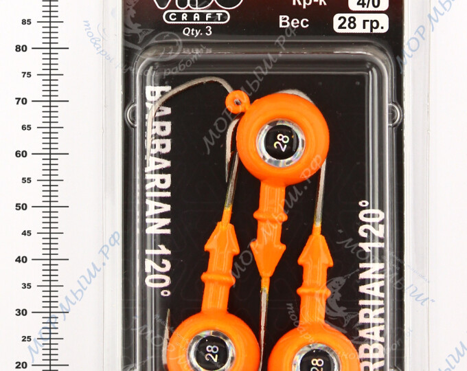 Джиг крашеный ШАР 28гр. (крючок VD-079 №4/0) (3шт.) цвет 03 (оранжевый) - изображение 2