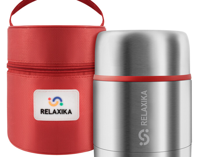 Термос для еды Relaxika 301 в термочехле (0,5л) стальной - изображение 1 
