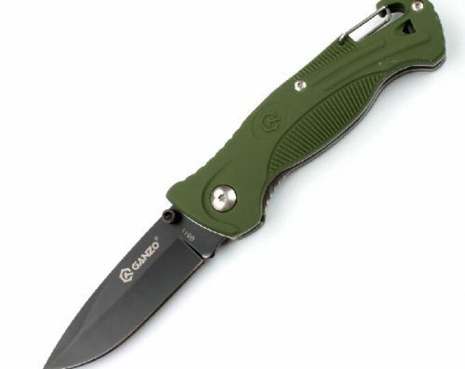 Нож складной «Ganzo» с зажимом и встроенным свистком (клинок 75мм, сталь 420С, цвет зелёный) - изображение 1
