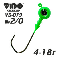 Джиг крашеный ШАР 10гр. (крючок VD-079 №2/0) (3шт.) цвет 07 (зеленый)