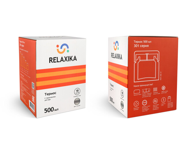 Термос для еды Relaxika 301 в термочехле (0,5л) стальной - изображение 2