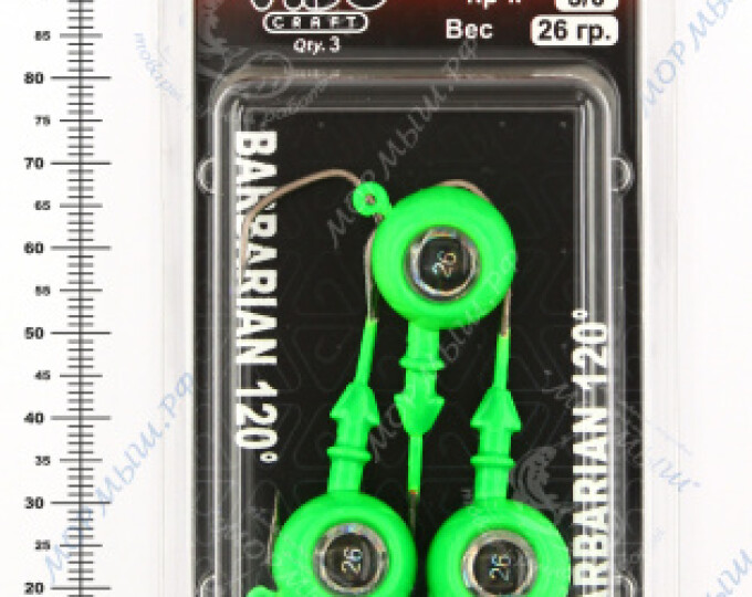 Джиг крашеный ШАР 26гр. (крючок VD-079 №3/0) (3шт.) цвет 07 (зеленый) - изображение 2
