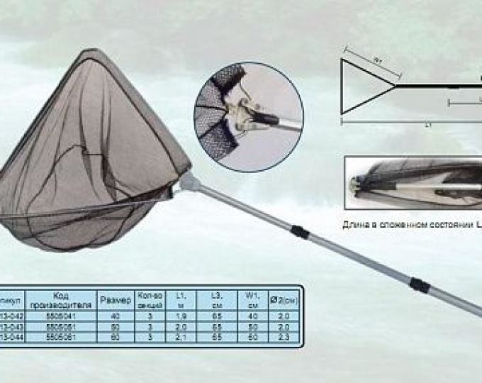 Подсачек SWD тел. 6-гран. ручка треуг. (l-200, w1-57, w2-55см) (5505061) - изображение 1 