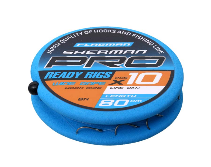 Готовый поводок Flagman «Sherman Pro Wide Gape Ready Rigs» №12 (0,148мм, 80см) (10шт.) - изображение 1