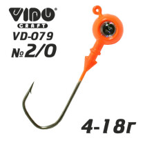 Джиг крашеный ШАР 14гр. (крючок VD-079 №2/0) (3шт.) цвет 03 (оранжевый)
