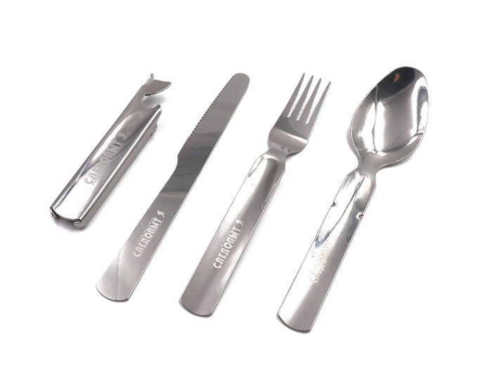 Набор столовых приборов «СЛЕДОПЫТ» в металл. чехле (ложка, вилка, нож, открывашка) - изображение 1 