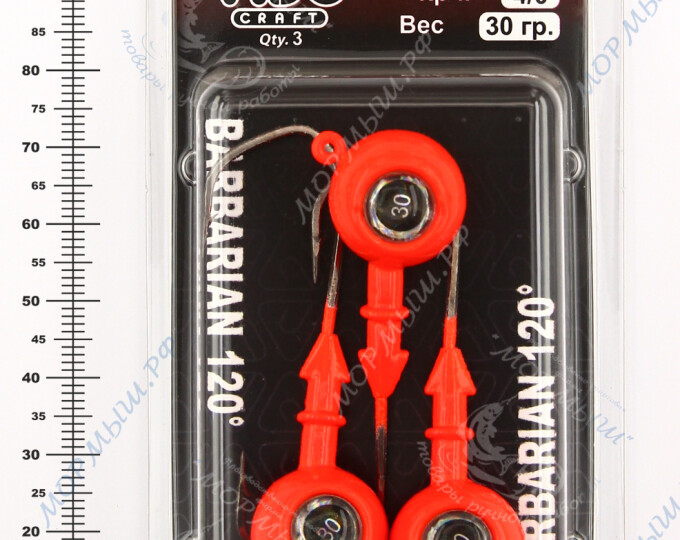 Джиг крашеный ШАР 30гр. (крючок VD-079 №4/0) (3шт.) цвет 01 (красный) - изображение 3