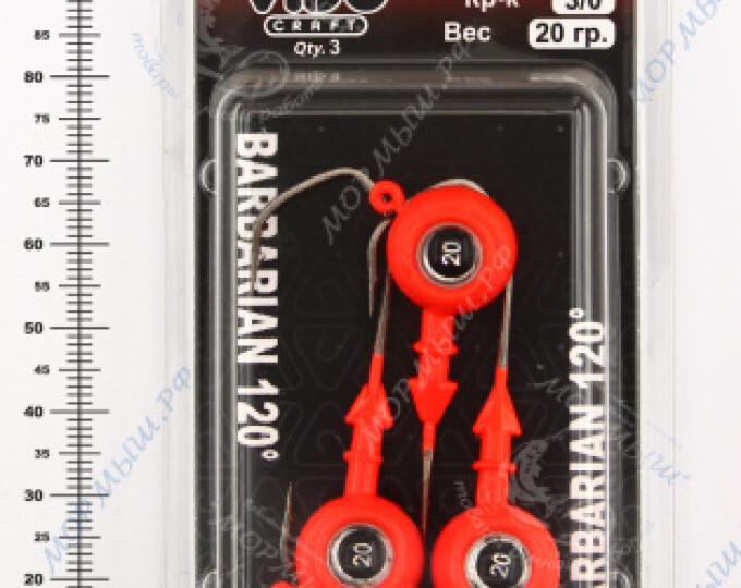 Джиг крашеный ШАР 20гр. (крючок VD-079 №3/0) (3шт.) цвет 01 (красный) - изображение 2