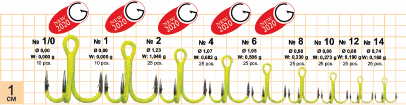 Крючок Gurza Round Treble Hook (ST-36UV) №02 (Chartreuse/BC)