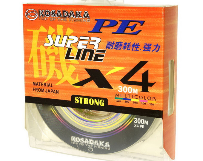 Леска плетеная Kosadaka Super Line PE X4 Multicolor 300м 0,10мм (3,2кг) - изображение 1 