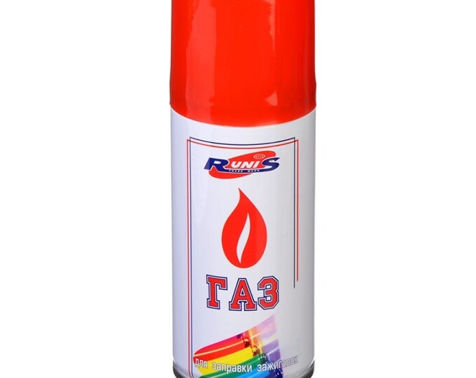 Газ для зажигалок RUNIS, метал., баллон,210мл,белый (с насадками) - изображение 1 