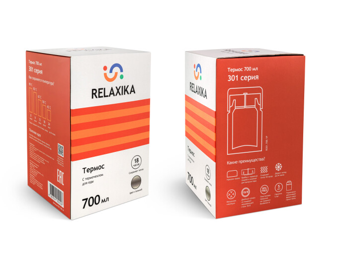 Термос для еды Relaxika 301 в термочехле (0,7л) стальной - изображение 2