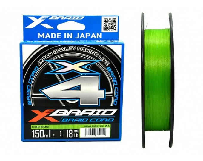 Плетёный шнур YGK X-Braid Braid Cord X4 #1.0/18lb 150m (0.171mm) Chartreuse - изображение 1 