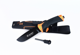 Нож «Ganzo» с точилкой и огнивом (клинок 115мм, сталь 7Cr17, цвет черно-оранжевый)