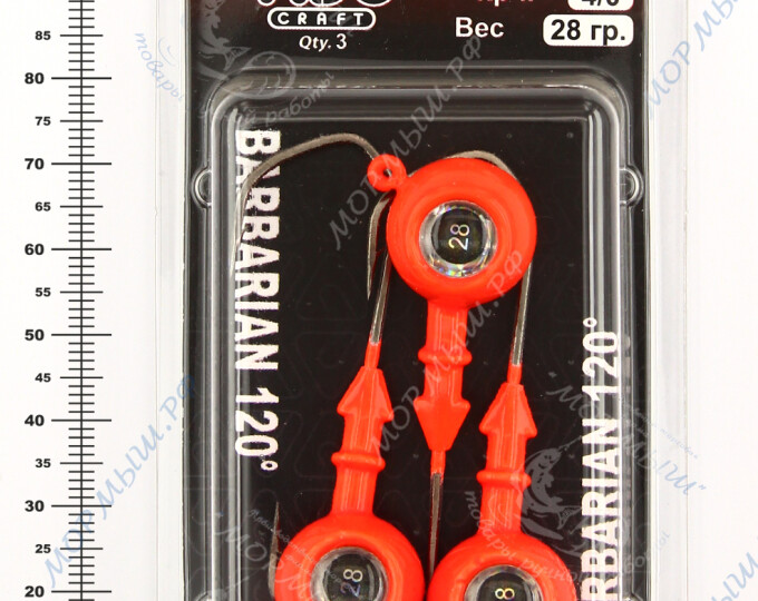 Джиг крашеный ШАР 28гр. (крючок VD-079 №4/0) (3шт.) цвет 01 (красный) - изображение 2