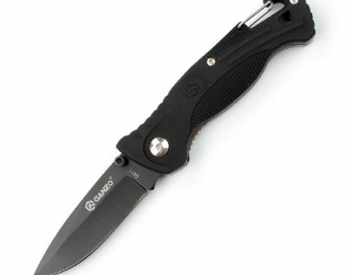 Нож складной «Ganzo» с зажимом и встроенным свистком (клинок 75мм, сталь 420С, цвет чёрный) - изображение 1