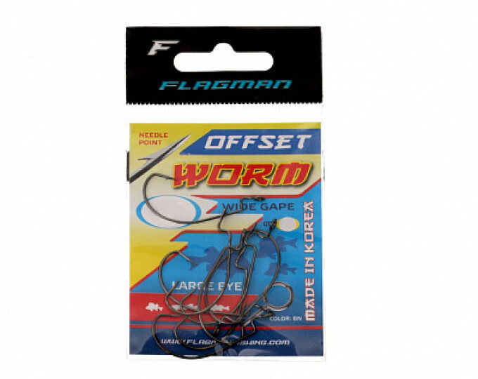 Крючок офсетный FLAGMAN Wide Range Worm Big Eye №5/0 (5шт.) BP - изображение 1 